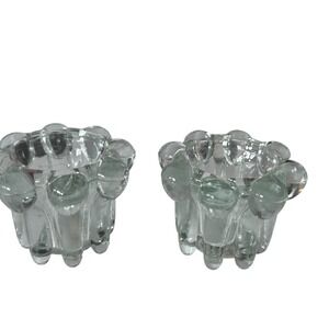 Crystal Candle Holder Set 2pc Clear Glass Votive Taper NO. 0011 Excellent Bubble